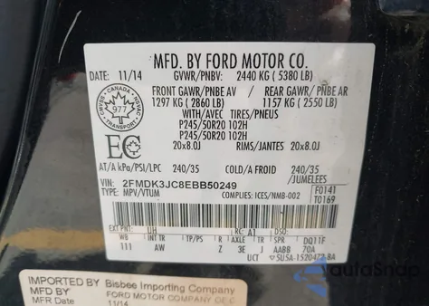 2014 Ford Edge Sel z USA, uszkodzony, nr VIN 2FMDK3JC8EBB50249